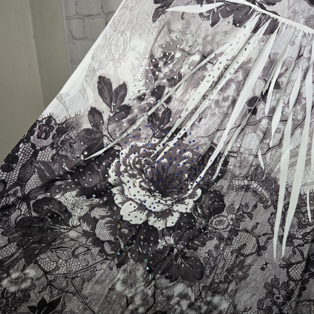 Y2k V Neck Empire Waist Butterfly Split Slevve Metalic Silver Black Fairy Dress - Picture 11 of 13